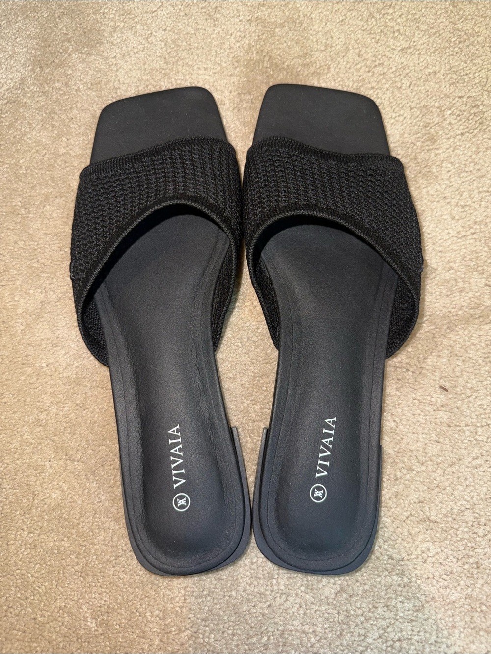 VIVAIA Black Knit Slide Mules - Comfortable Women's Slip-Ons